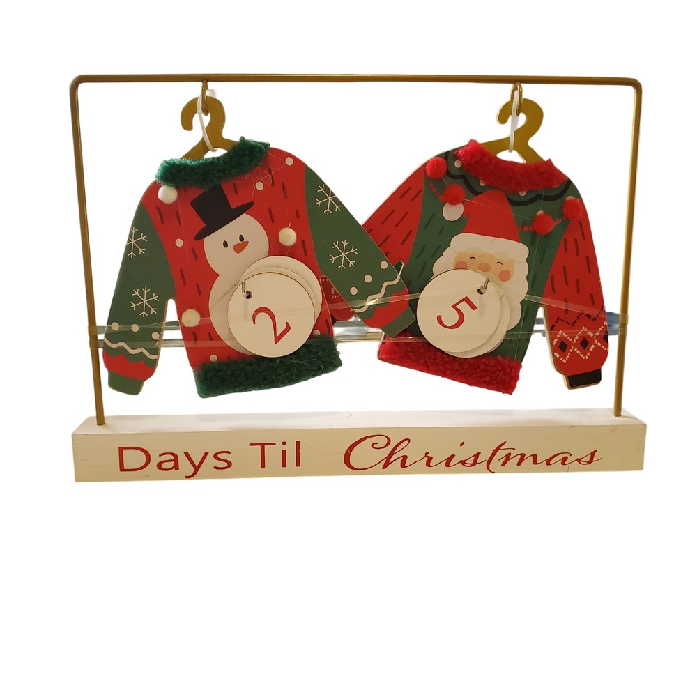 Wooden‎ Ugly Sweater Christmas Countdown Calendar Snowman Santa Display